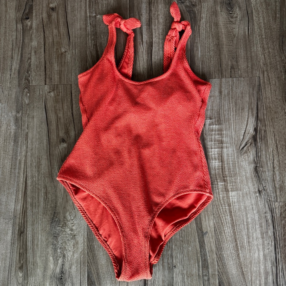 Kona Sol Orange One Piece Swimsuit with Tied Straps